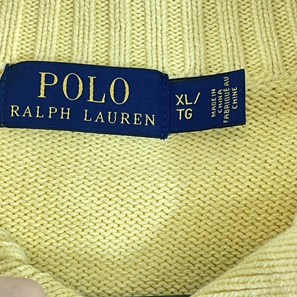 Polo Ralph Lauren Sweater Mens‎ XL Yellow Mock Neck Henley Cotton Knit Pony